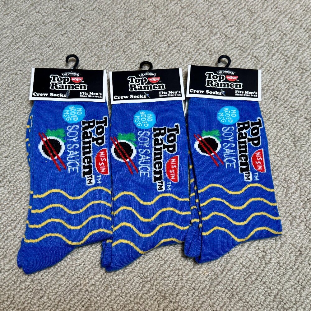 3 Nissin Top Ramen New Novelty Crew Socks Size 6-12/13 - Men's/Women's -